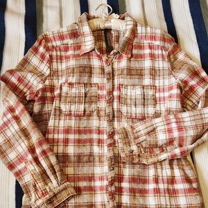 Aratta Plaid Button-Down Shirt in Red, Cream & Brown